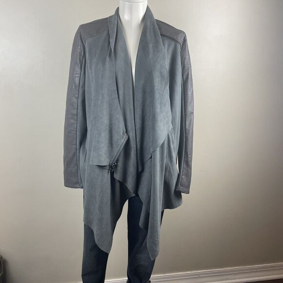 Anthropologie BlankNYC Size Small Gray Draped Faux Suede And Zip Leather Jacket - Picture 3 of 12